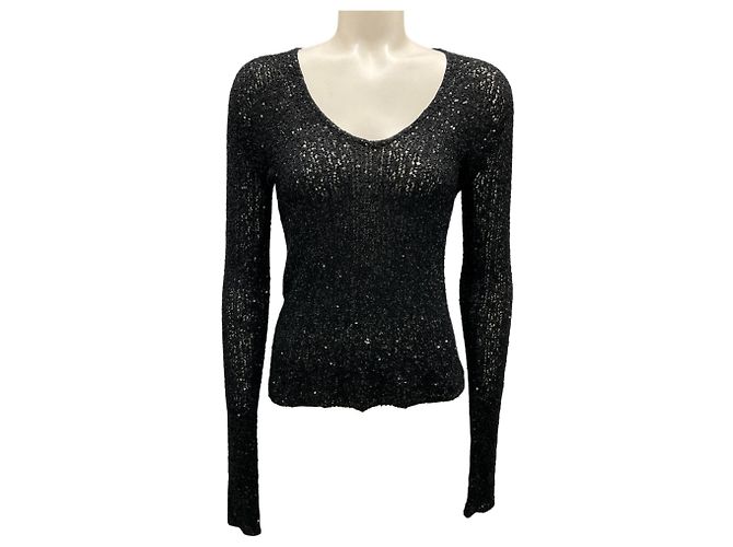 Pull en cachemire noir à sequins de Donna Karan