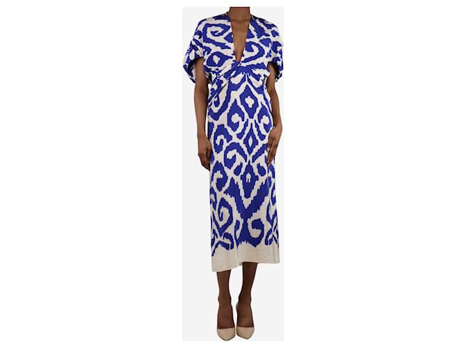 Autre Marque Blue and cream floral printed midi dress - size UK 6 Silk  ref.1840396