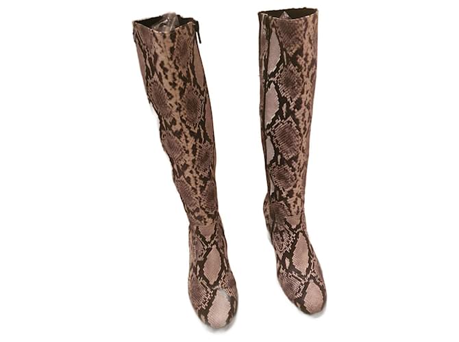 Autre Marque Neue hohe Lederstiefel mit Textilfutter in grauer Pythonfarbe Python drucken