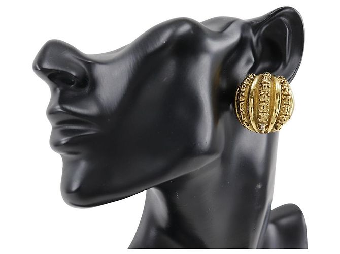Chanel Coco Mark Gold Plated Earrings Golden