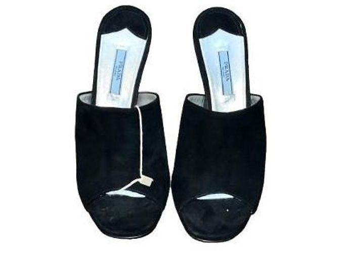 Prada Crystal Embellished Leather Sandals Black