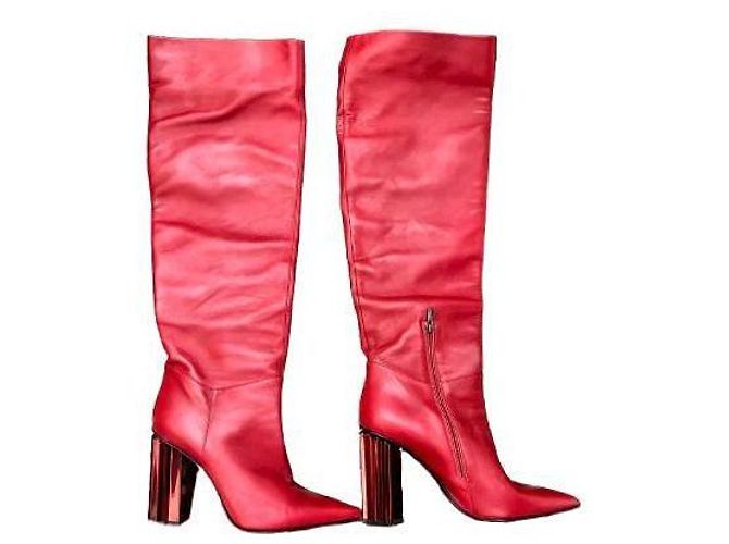 Botas altas Le Silla de cuero rojo con tacón geométrico Roja