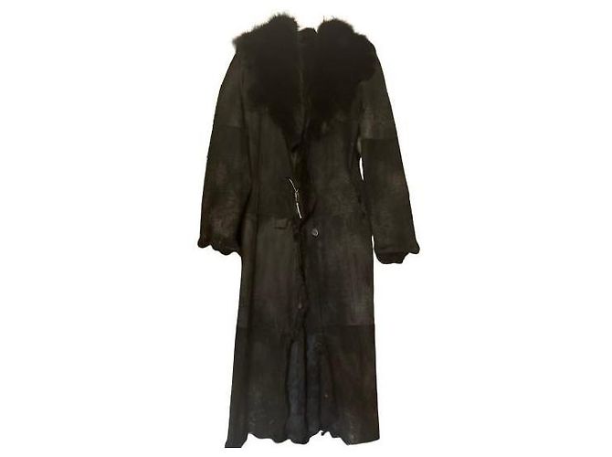 Autre Marque Abrigo largo de piel negro LAPIN