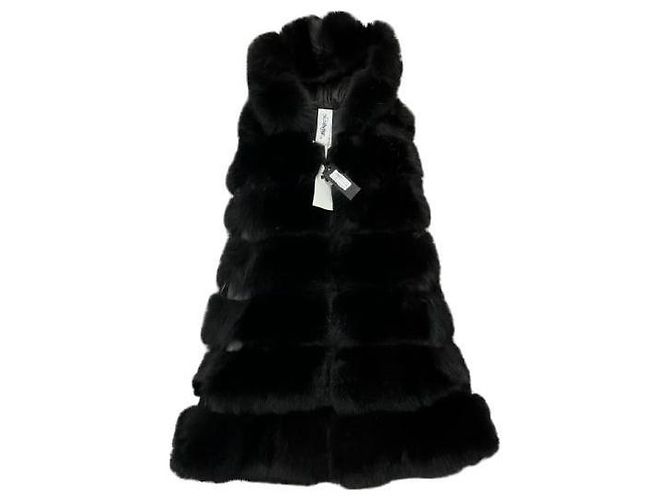 Autre Marque Sleeveless Fox Fur Jacket with Leather Inserts Black