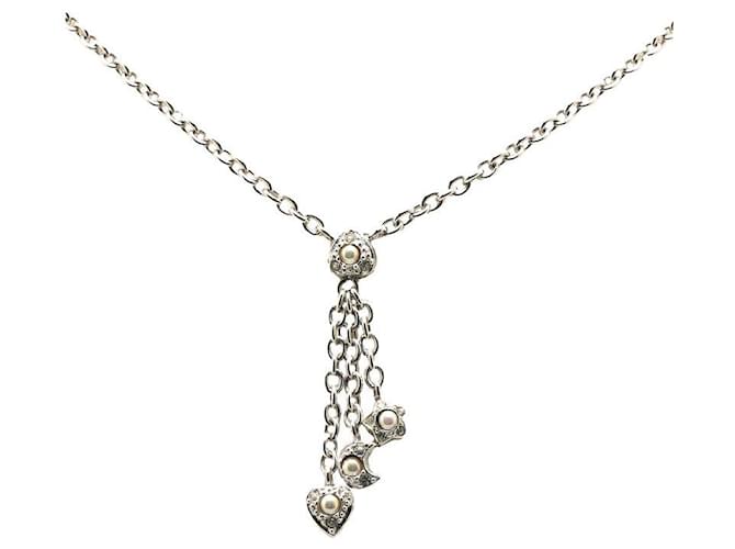 Dior Metal Heart Star Moon Faux Pearl Necklace Silvery ref