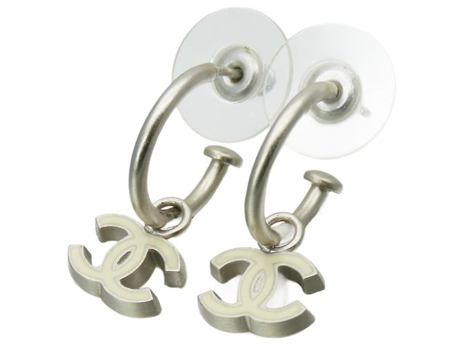 Chanel White Plated Stud Earrings
