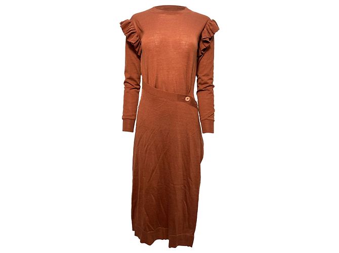 Vestido Midi Leo em Lã Marrom Ulla Johnson Vermelho