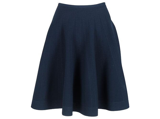 Gonna A-Line Svasata Alaïa in lana blu navy
