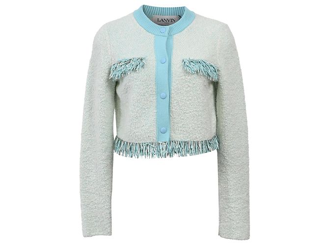 Cardigan con frange Lanvin in cotone azzurro