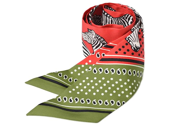 Hermès Hermes Silk Twilly Scarf Red Multi Cloth  ref.1844584