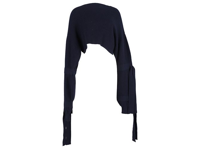Stella Mc Cartney Stella McCartney kurz geschnittene gerippte Kapuzenpullover aus marineblauer Kaschmirwolle