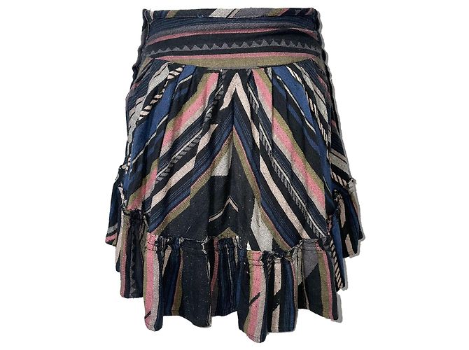Iro Striped Patterned Mini Skirt in Multicolor Cotton Multiple colors