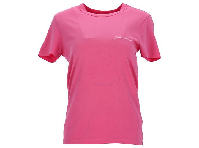 Rosa Baumwoll-T-Shirt mit Jacquemus-Logo-Stickerei Pink
