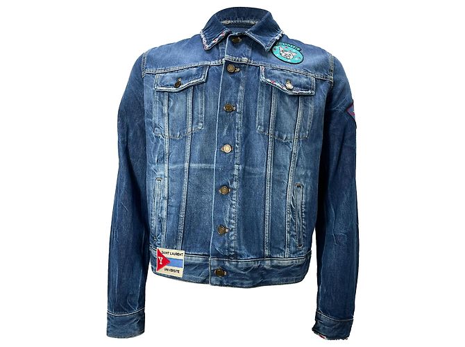 Jaqueta Patch Saint Laurent em denim de algodão azul