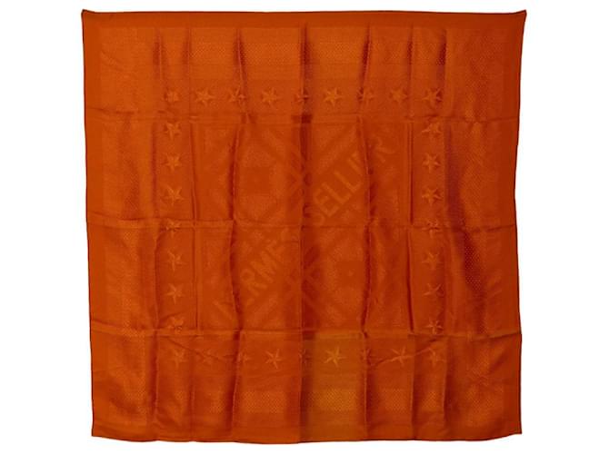 Hermès Hermes Silk Star Pattern Scarf Orange Cloth  ref.1844865