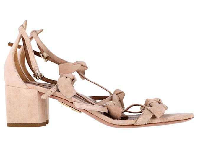 Aquazzura St Tropez Bow 50mm Sandal in Beige Suede  ref.1845245