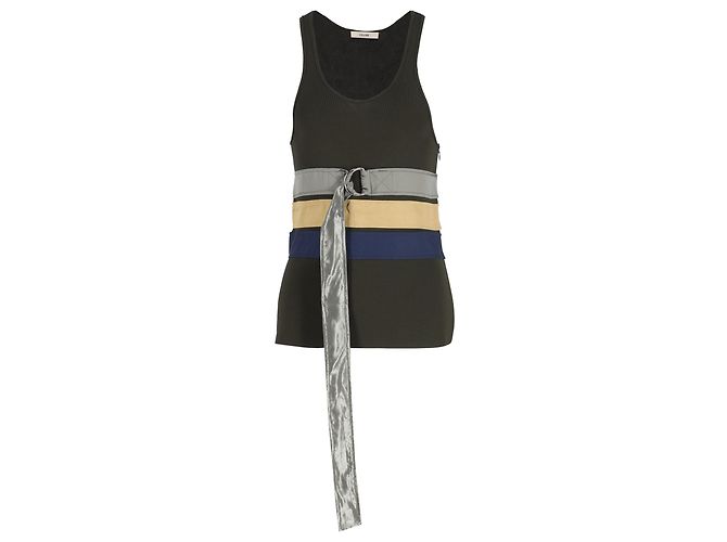 Céline Camiseta regata tricotada com cinto Celine em viscose oliva Verde Verde oliva