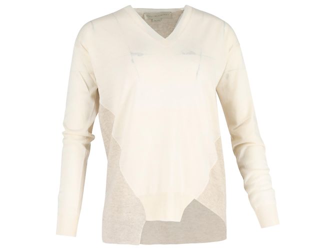 Stella Mc Cartney Suéter de lã creme com decote V assimétrico Stella McCartney Branco Cru