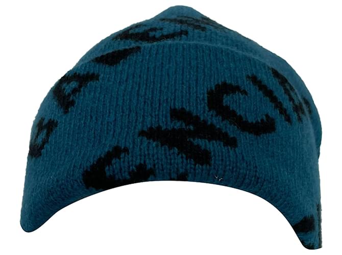 Gorro de lã azul com logo Balenciaga em toda a superfície Azul marinho  ref.1845392