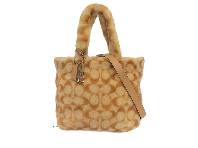 Bolsa tote de shearling assinatura Coach CC442 Marrom