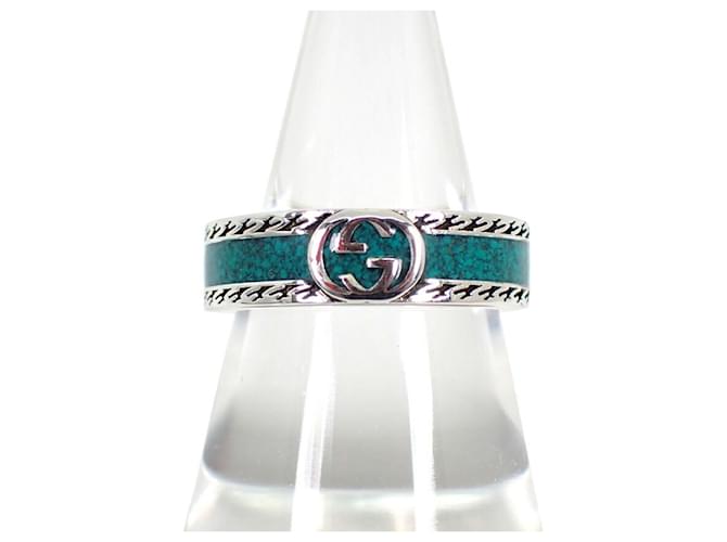 【GUCCI】Interlocking G Logo Enamel Band Ring TURQUOISE Gucci Interlocking Turquoise Enamel Ring YBC645573001