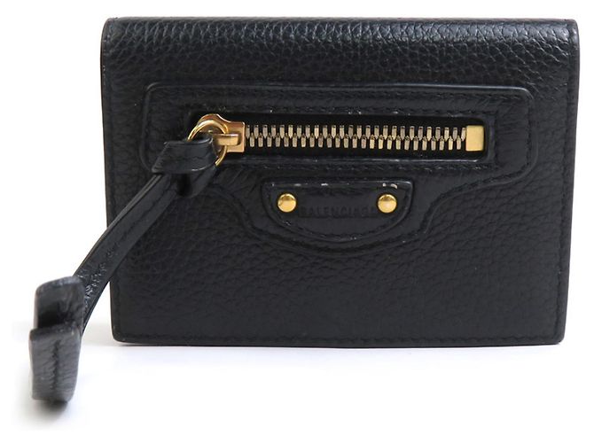Carteira Tri-fold Balenciaga em couro preto