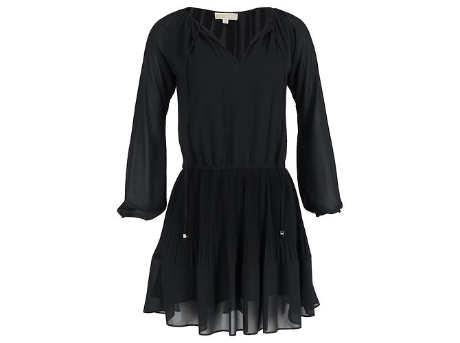 Robe mini plissée à manches longues Michael Kors en polyester noir