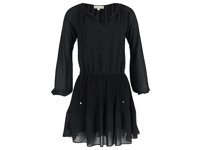  Michael Kors Pleated Mini Long Sleeve Dress in Black Polyester  ref.1847208