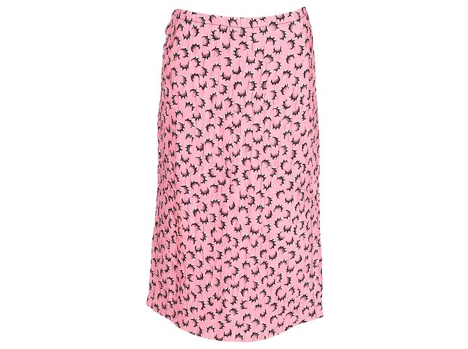 Marni Printed Crumpled Midi Gartered Skirt with Slit in Pink Polyester