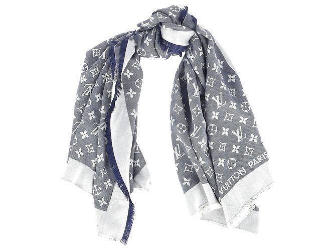 Sciarpa in denim Monogram Louis Vuitton in misto seta e lana blu