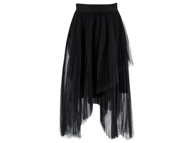 Christian Dior Falda midi de tul negro plisada asimétrica Dior