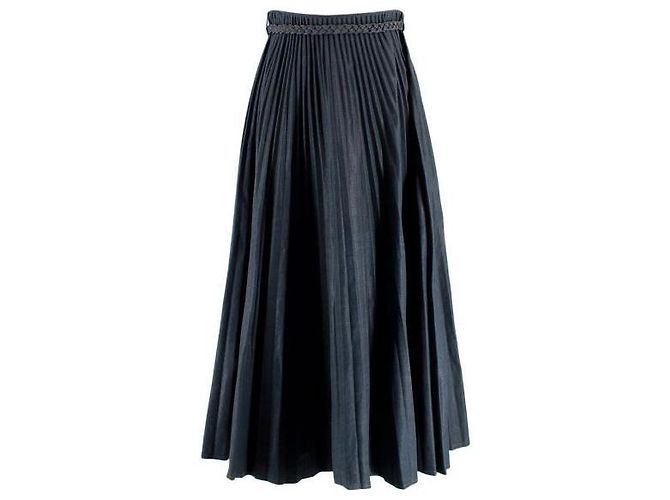 Christian Dior Saia de denim plissada Dior com detalhe de cinto Azul