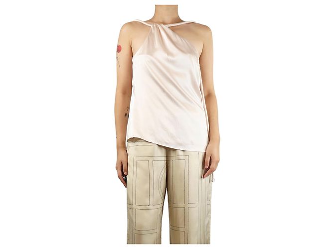 Autre Marque Top de seda rosa claro de un hombro - talla L