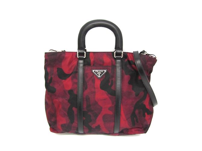 Prada Tessuto Camouflage Pattern Shoulder Bag Red