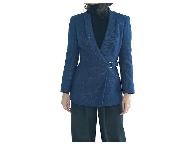 Thierry Mugler Midnight Blue Metallic Wool Jacket