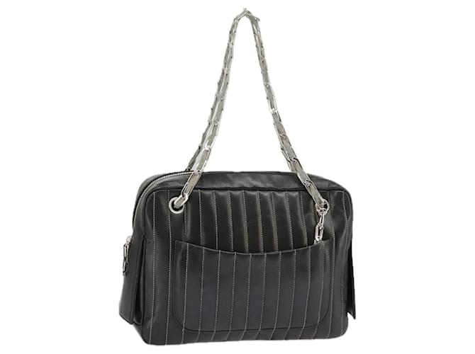 CHANEL Mademoiselle Chain Hand Bag Lamb Skin Silver Black CC Auth bs19458 Silvery  ref.1848583