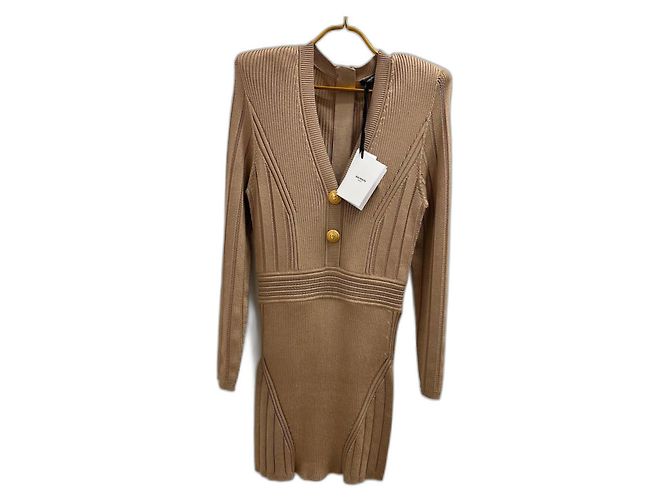 Abito in maglia Balmain Beige in Viscosa