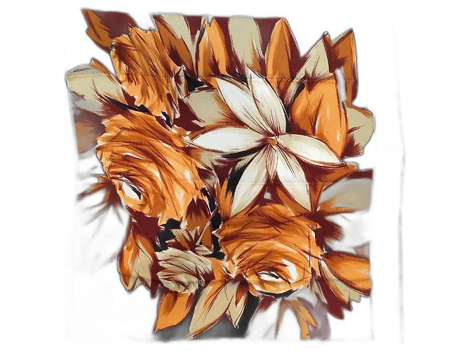 Dior Silk Scarf Floral Pattern Orange