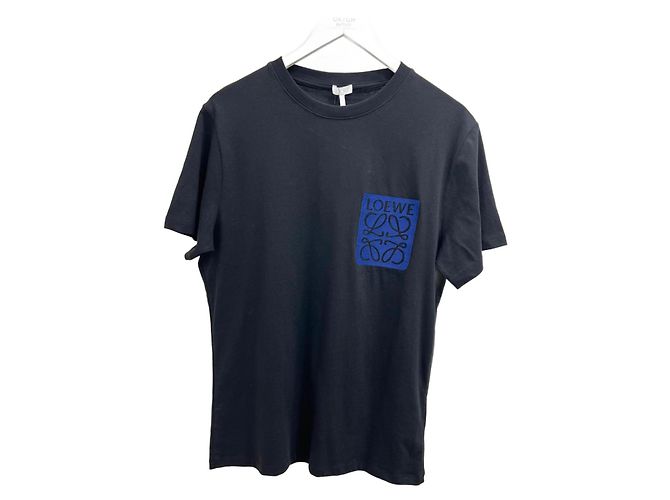 Camisa Loewe Negra de Algodón de Manga Corta con Logo Bordado Negro
