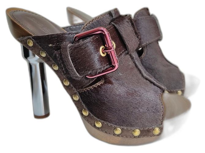 Louis Vuitton Leather Wedge Sandals Brown