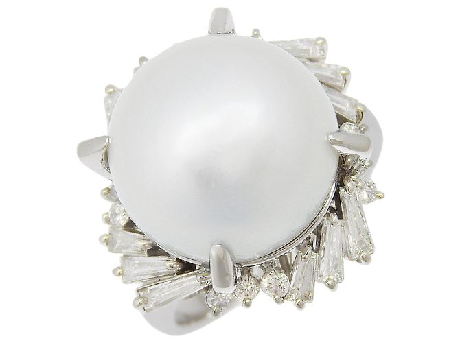 Autre Marque Perlen-Diamantring Pt900 aus Platin Silber