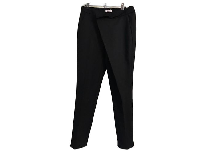 Calça reta drapeada preta de lã Helmut Lang Preto