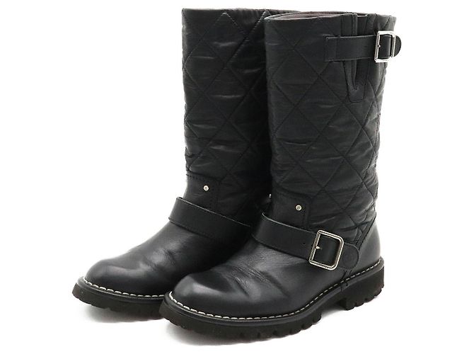 Chanel Matelasse Leather Boots Black