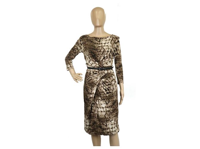 Vestido de lana elástica de rayón de Max Mara con cinturón multicolor