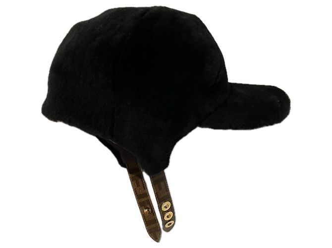 Fendi black shearling cap