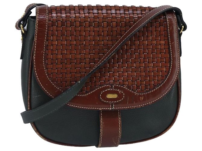 BALLY Bolsa de Ombro de Couro Marrom Verde Auth ti2296