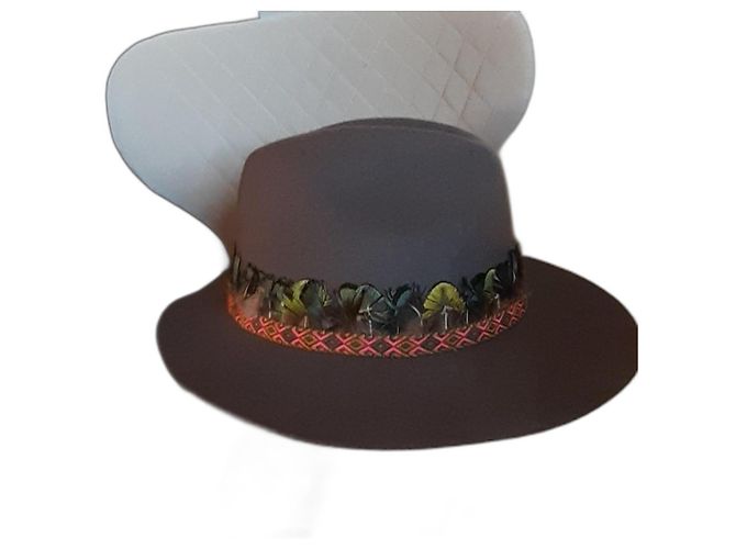 Hipanema Borsalino hat dark brown wool felt with feathers