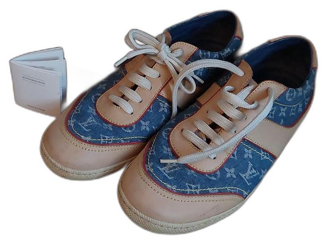 Tênis Louis Vuitton Azul e Bege de Couro