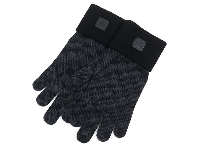 Luvas de lã e couro com logo Louis Vuitton M77992 Preto