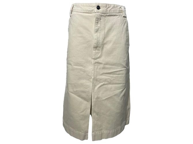 Saia midi de denim Charlene Khaite em algodão creme Branco Cru